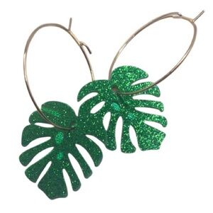Glitter Monstera NWT Hoop Earrings green glitter